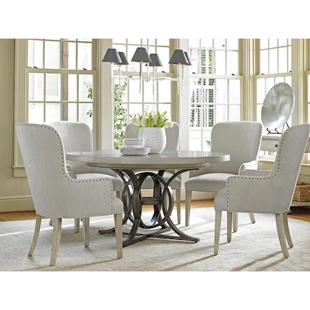 Six Piece Dining Set with Calerton Table and Baxter Upholstered Chairs